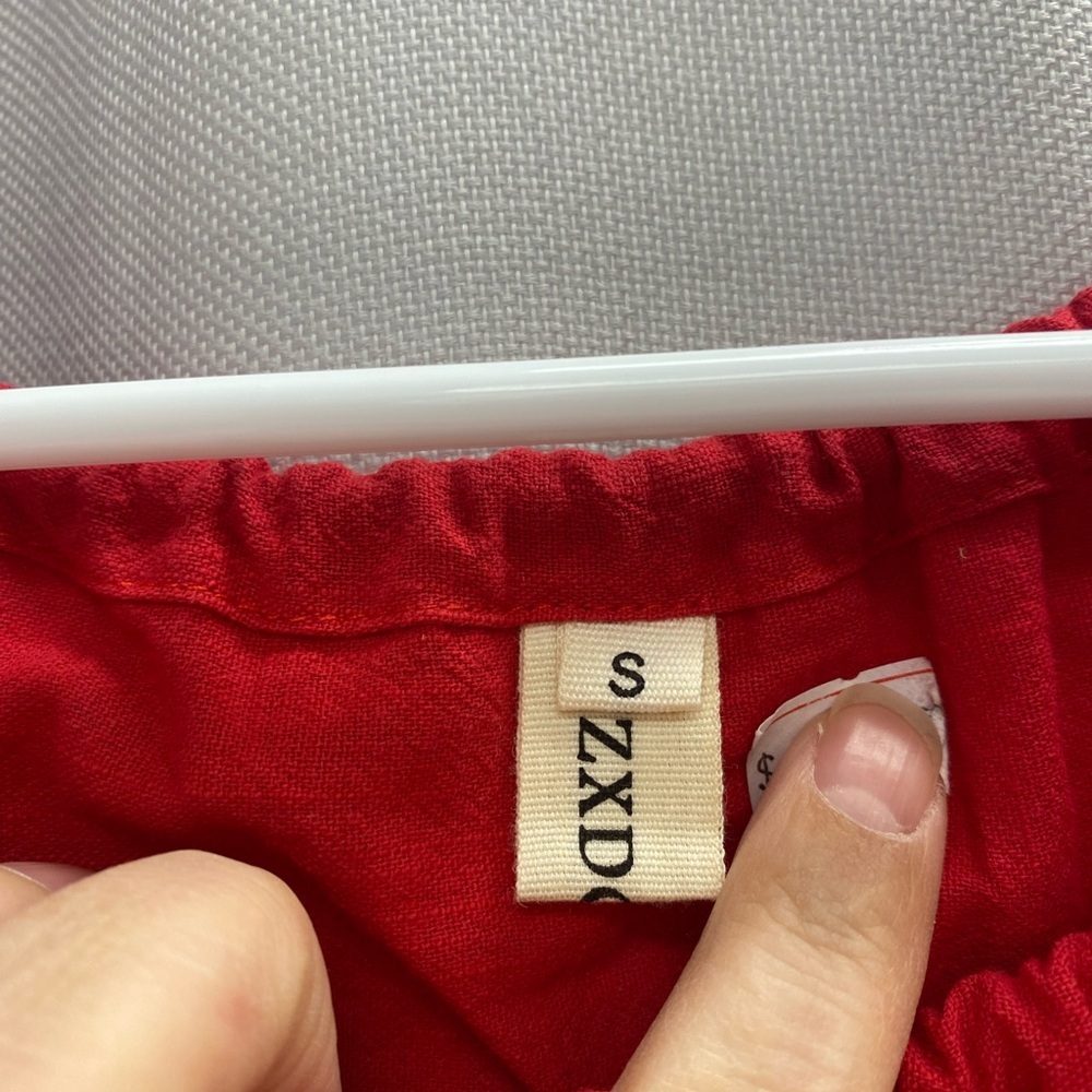 Floral Embroidered Red Women's Top - Picture 3 of 6